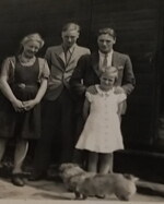 c.1942 Richard, Thomas, Jane & Mary Maynard outside their wooden home at Deopham Road. Photograph courtesy of Sarah Gladden