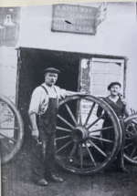 Left facing - Andrew King (c.1878-1936) outside his workshop on the Attleborough Road near to the junction with Church Street. Courtesy Jill Francis