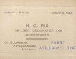 Harry Rix's Business Card. Courtesy Elizabeth Neil